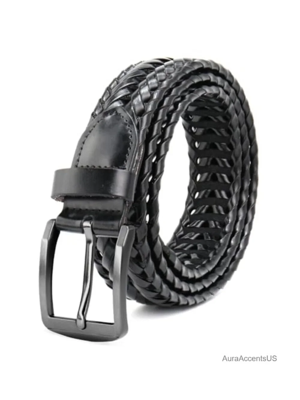 Braided Leather Belt for Men, Fully Adjustable Woven Strap with Metal Buckle